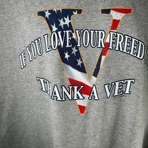 Vtg V - If You Love Freedom Thank A Vet Gildan Tee T-Shirt 2XL XXL